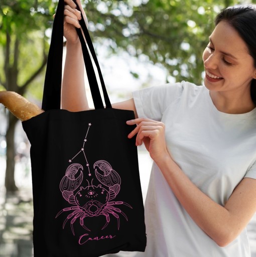 BAVLNENÁ taška s vaším znamením ZODIAC, čierna, darček na nákupy, knihy