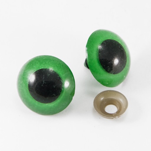 Bezpečnostné oči s niťami a svorkami na hračky, zelený plast 16 mm, 20 párov