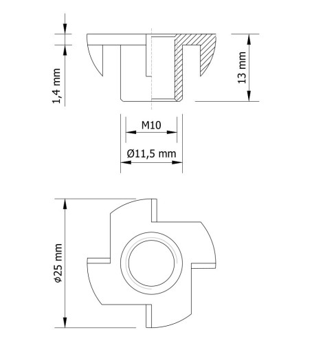 10x Pazúrová matica M10 x 13, nerezová pazúrová kotva do dreva