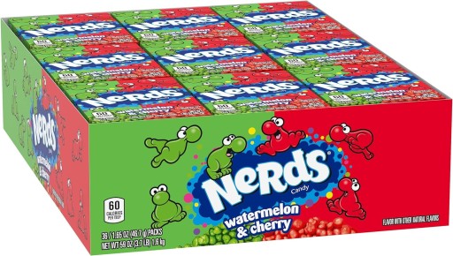 Nerds Mierne kyslé cukríky Vodný melón Čerešňa Vodný melón Čerešňa Wonka 46,7g USA