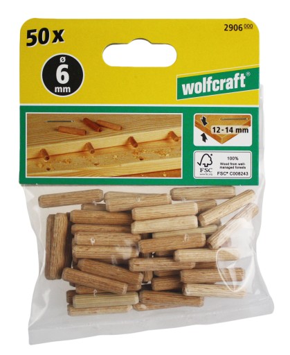 Dlhé drevené spojovacie kolíky na nábytok 6mm x 30mm 50ks WOLFCRAFT