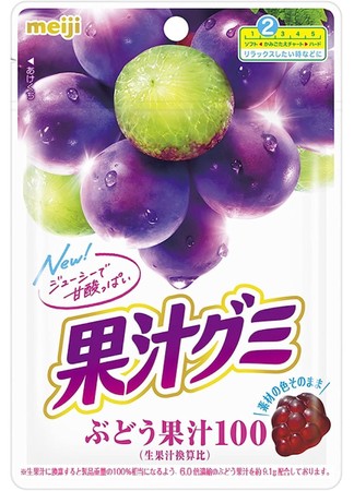 Ovocná šťava Gummy Grape 100%, želé s príchuťou hrozna 51g Meiji Japan