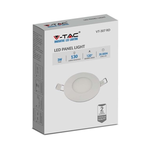 V-TAC Premium Downlight LED panel 3W okrúhly fi84 VT-307 4000K 130lm