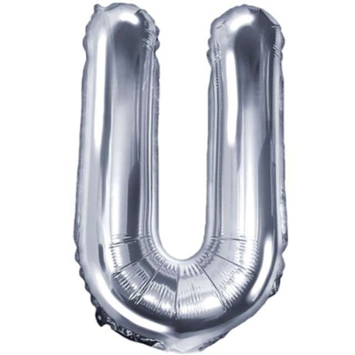 Fóliový balón PÍSMENO U, STRIEBORNÁ abeceda, nápis MINI