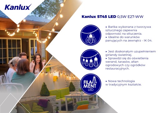 LED žiarovka ST45 FILAMENT girlandový svetelný zdroj A60 0,5W E27 50lm 4000K