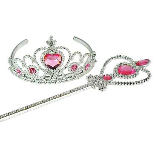 DIADEM + Prútiková KRÁĽOVNÁ PRINCEZNÁ STRIEBORNÁ S RUŽOVOU