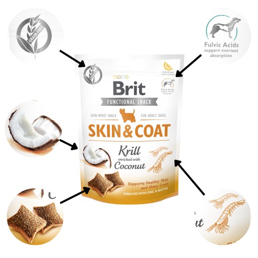 Brit Funkčný Snack Skin&Coat Krill 150g