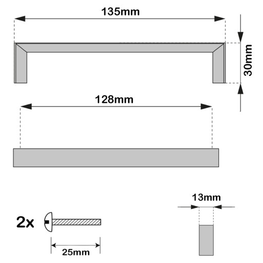 4x NÁBYTKOVÁ ÚCHYTKA MATNÝ CHROM. ÚCHYTKA NÁBYTKOVSKEJ ZÁSUVKY 128mm ÚCHYTKA