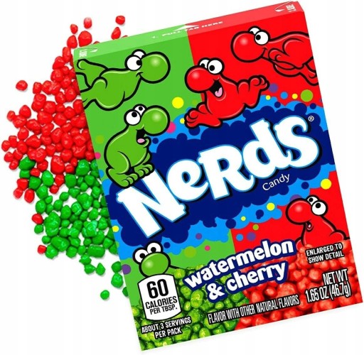 Nerds Mierne kyslé cukríky Vodný melón Čerešňa Vodný melón Čerešňa Wonka 46,7g USA