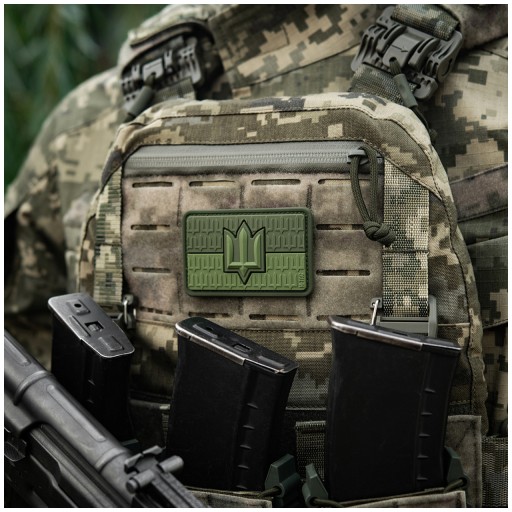 3D nášivka Ukrajina vlajka s trojzubcom emblém M-Tac 8x5cm PVC suchý zips Olivový