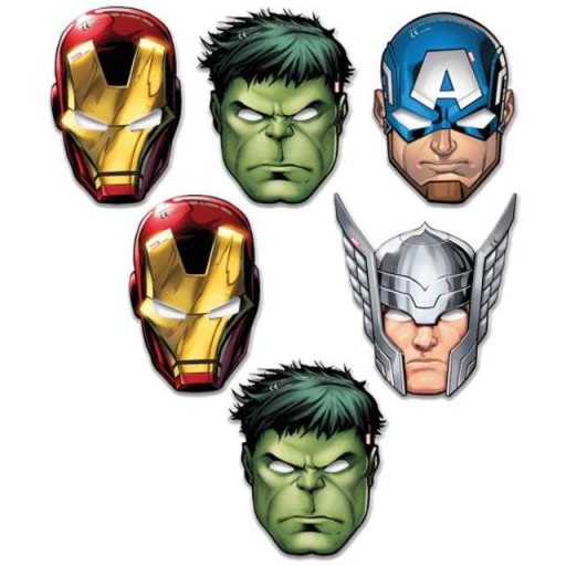 AVENGERS Hulk Thor IronMan papierové masky narodeninová párty 6ks.