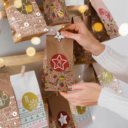 6 ks Biele vrecúška ADVENTNÝ KALENDÁR + TLAČ