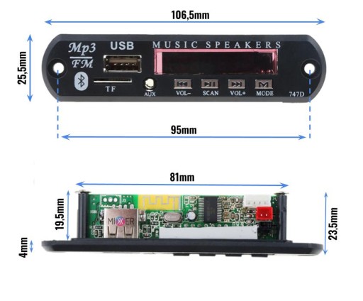 Audio Mp3 Bluetooth SD rádio Aux modul USB diaľkové ovládanie!