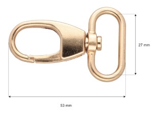Lobster Clock Spona na kľúčenku na tašku, kabelku, batoh, svetlo zlatá, 27 mm