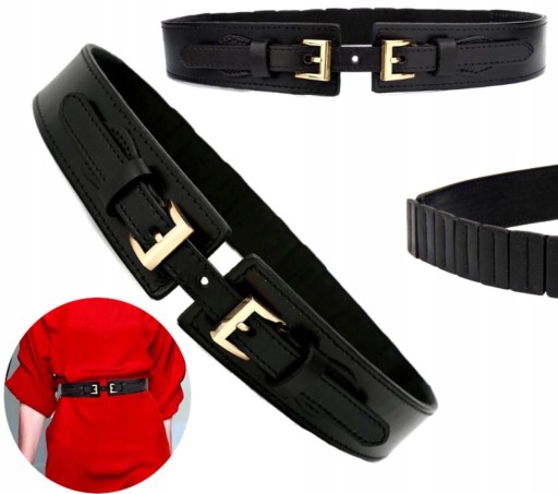Dámsky opasok na šaty Elastic Black Gumička, kožená ozdobná pracka