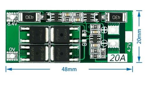 BMS Balanser nabíjačka 2S 20A 8,4V ovládač Li-Ion ovládač pre 18650