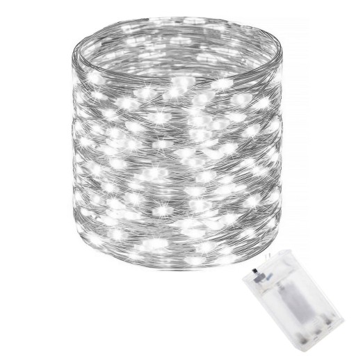 100 LED DRÔTOV SVIETLA NA VIANOČNÝ STROMČEK, STUDENÁ BIELE, MIKRO BATÉRIE