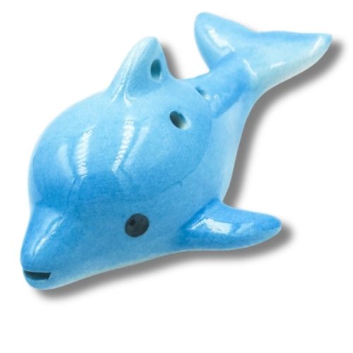 mini OCARINA, keramika, modrá, delfín, 6 otvorov, úchyty, tóny ocarina