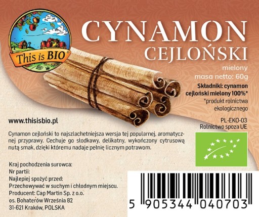 100% bio CEYLÓNSKA ŠKORICA 60g Toto je BIO
