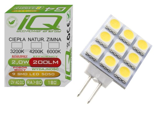 G4 9 LED SMD ŽIAROVKA 2W 12V AC/DC NEUTRÁLNY CCD
