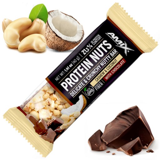 AMIX PROTEIN BAR COCONUT & KESHWS, Chocolate Accent - orieškové müsli