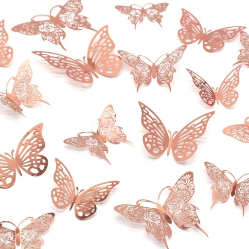 Prelamované ozdoby na tortu Butterflies Balónové steny 12 ks - RUŽOVÉ ZLATO