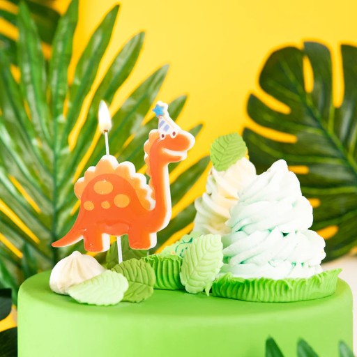 Dino Dinosaurus Oranžová narodeninová tortová sviečka Dino Party 9cm