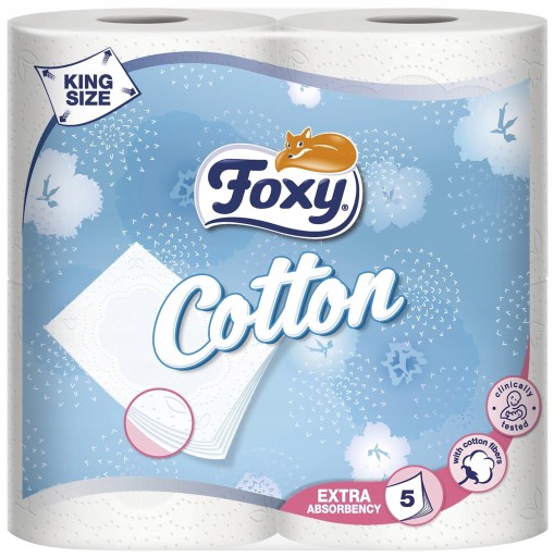 Bavlnený toaletný papier FOXY 4 rolky 5 VRSTVOVÝ!!!