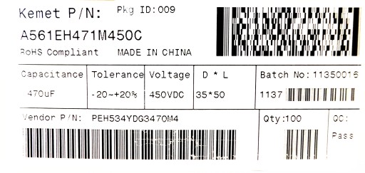 RIFA 470uF 20% 450V 4 kolíky 35 x 50 mm