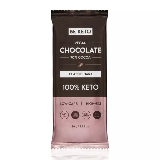 BeKeto Vegan Keto Čokoláda s MCT olejom 80g - Tmavá klasika