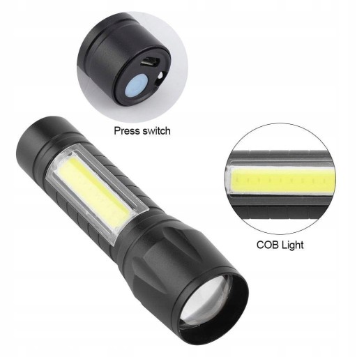 LED COB XPE USB vrecková baterka, hliník