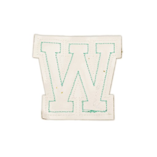 PATCH LETTER W, veľká aplikácia, trblietky, azúrové písmo