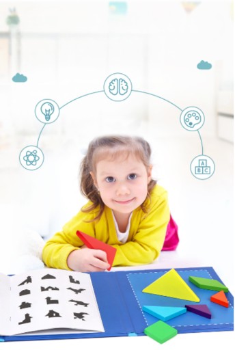 TANGRAMOVÉ MAGNETICKÉ BLOKY DREVENÉ PUZZZLE S LABUŤOU