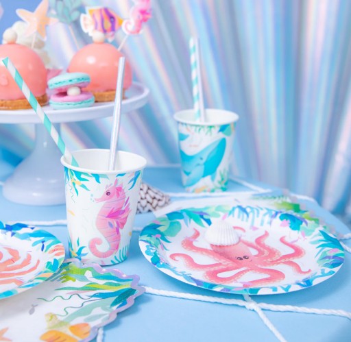 OCEAN Paper Cups Sea Underwater World Animals Birthday 220ml x6