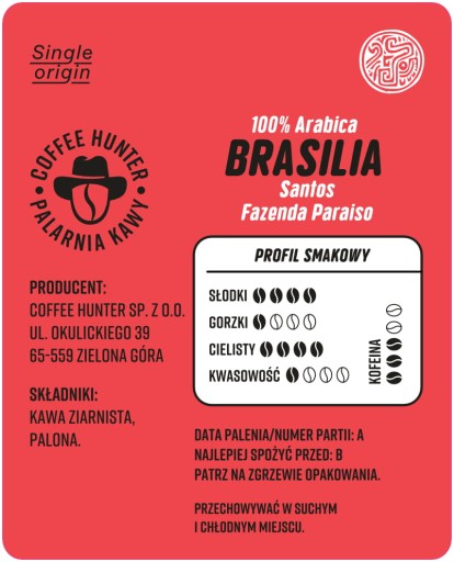 Brasilia Santos Fazenda Paraiso vzorka 100 g KÁVOVÉ ZRNKY