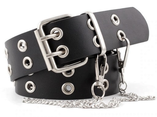 Opasok na nohavice Black Double Chain Silver Gothic Punk