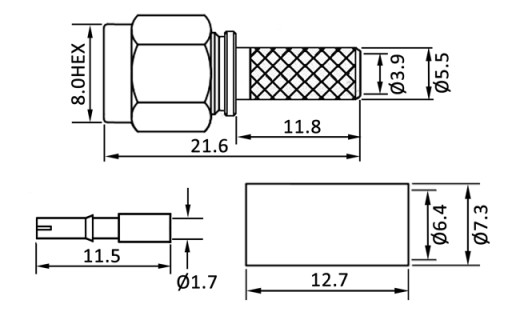 Zástrčka RSMA (RP-SMA) 50 Ohm nalisovaná na kábli H-155