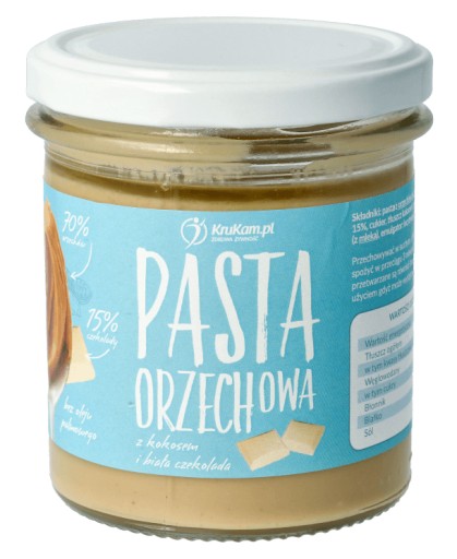 Krémová pasta Krukam s kokosom a bielou čokoládou kokosové maslo 300g