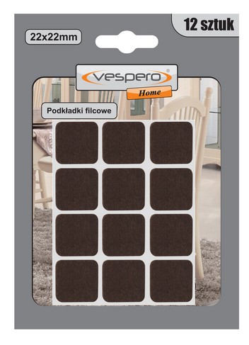 PLSTENÉ PODLOŽKY NA NÁBYTOK 22X22MM, 12 KS, LEPIDLO