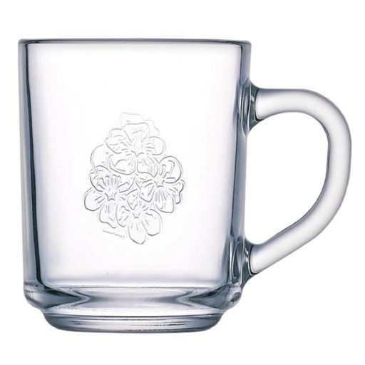 33086 LUMINARC KVETOVÝ SKLENENÝ hrnček S UCHÁČKOU 250 ML