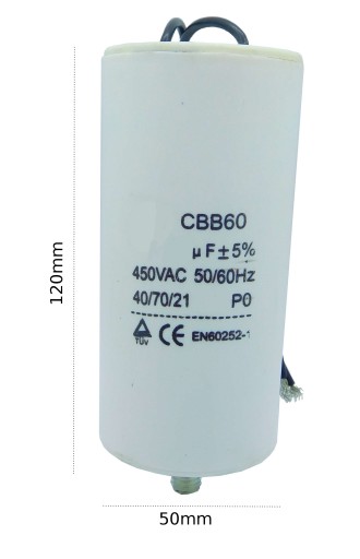 Štartovací kondenzátor motora 60uF/450V konektor/M8
