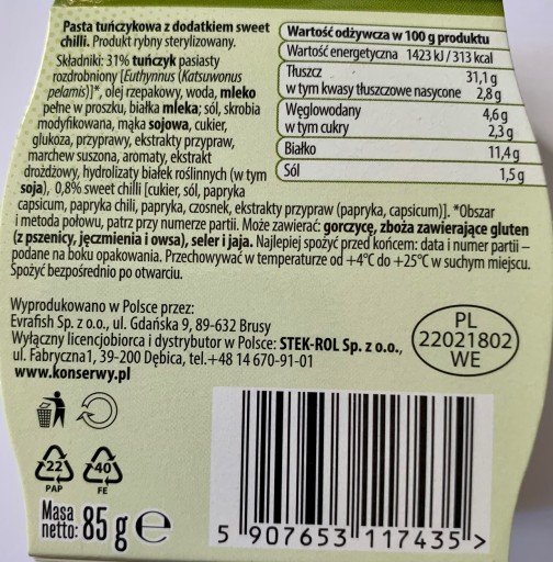 SWEET CHILLI PREMIUM TUNIAKOVÁ PASTA 85G EVRAFISH