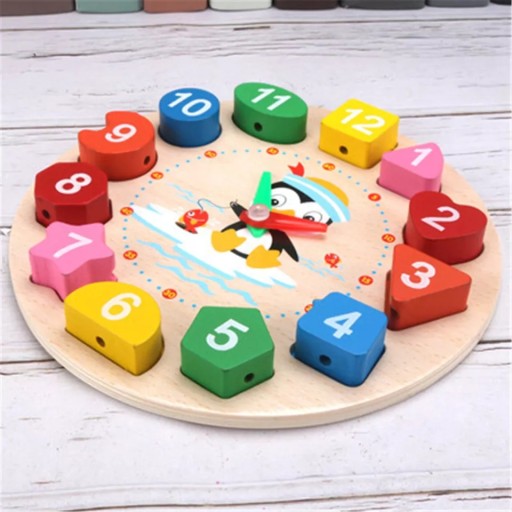 DREVENÝ TRIEDIČ PUZZLE HODINKY + KORÁLKY 2v1