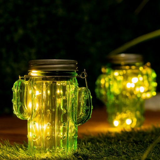Záhradná lampa LED LANTERN Solárna závesná lampa JAR CACTUS sklo