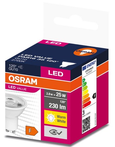 LED HALOGÉNOVÁ ŽIAROVKA GU10 2,8W = 25W 3000K OSRAM