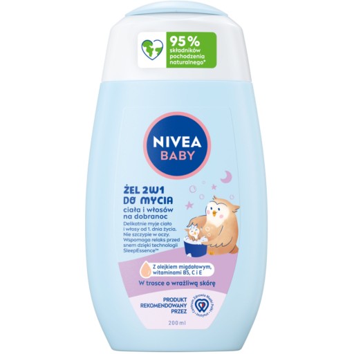 NIVEA BABY GÉL UMÝVANIE NA TELO A VLASY 2V1 PRE DETSKÚ POSTEĽKU NOC