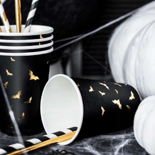 HRNČKY čierne so zlatými BATKY na HALLOWEEN Sv. Ondreja 220ml 6 ks