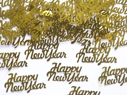 Konfety na Silvestra, zlatý nápis Happy New Year