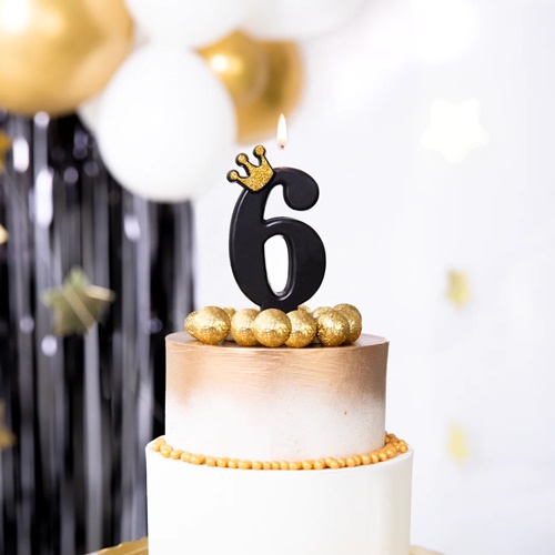 NARODENINOVÁ TORTA SVIEČKA ČÍSLO 6 KORUNKA ČIERNA