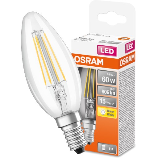 LED SVIEČKOVÁ žiarovka E14 6W 2700K Filament OSRAM